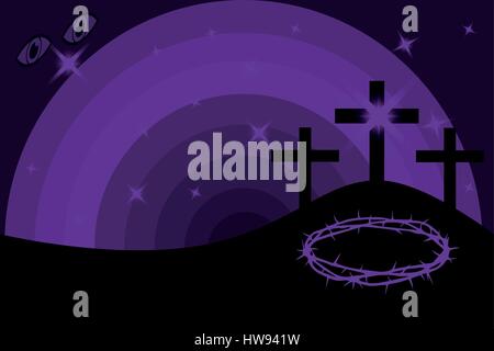 Tre croci in piedi sul Golgota, Pasqua - il Golgota, Illustrazione Vettoriale