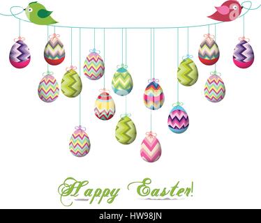 Due uccelli tenere la corda con le uova di pasqua Illustrazione Vettoriale