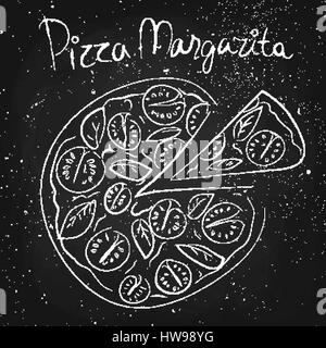 Pizza Margherita, disegnati in gesso su una lavagna Illustrazione Vettoriale