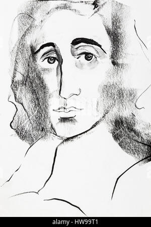 Portrait de Baruch Spinoza (Bento de Espinosa ou Benedictus de Spinoza) (1632-1677), philosophe hollandais - illustrazione di Ewa KLOS ©Ewa KLOS/Opale Foto Stock