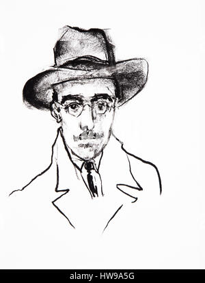 Portrait de Fernando Pessoa (1888-1935), ecrivain, critique et poete portugais - illustrazione di Ewa KLOS ©Ewa KLOS/Opale Foto Stock