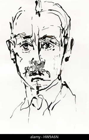 Portrait de Rainer Maria Rilke (1875-1923), ecrivain, poete autrichien - illustrazione di Ewa KLOS ©Ewa KLOS/Opale Foto Stock