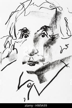 Portrait de Albert Einstein (1879-1955), physicien helvetico americain d'origine allemande - illustration of Ewa KLOS ©Ewa KLOS/Opale Foto Stock