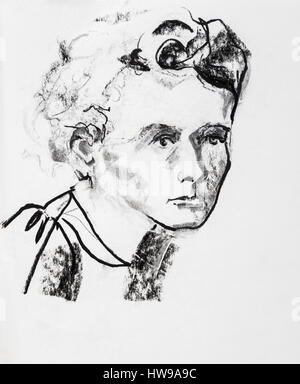 Portrait de Marie Curie (1867-1934), physicienne et chimiste francaise d'origine polacca - illustrazione di Ewa KLOS ©Ewa KLOS/Opale Foto Stock