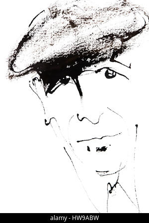 Portrait de Leonard Cohen (1934-2016), illustrazione di Ewa KLOS ©Ewa KLOS/Opale Foto Stock