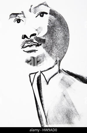 Martin Luther King Jr (1929-1968) - illustrazione di Ewa KLOS ©Ewa KLOS/Opale Foto Stock