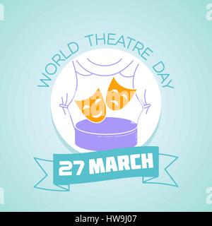 Calendario per ogni giorno il 27 marzo. Biglietto di auguri. Holiday - Teatro del mondo di giorno. Icona di stile lineare Illustrazione Vettoriale