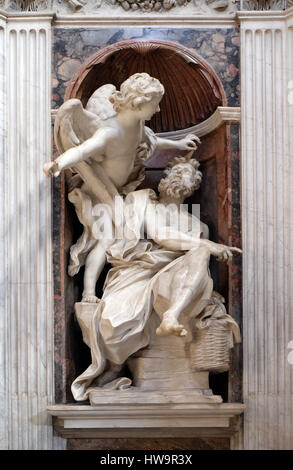 Abacuc e l'angelo statua in marmo di Lorenzo Bernini nella Cappella Chigi nella chiesa di Santa Maria del Popolo, Roma, Italia Foto Stock