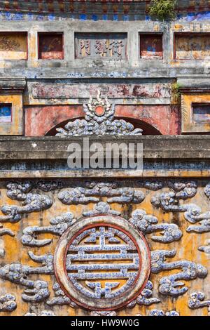 Il Vietnam, tonalità di tinta città imperiale, Dien Tho Residence, costruzione di dettaglio Foto Stock