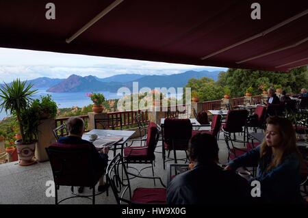 Francia, Corse du Sud, Porto golfo, elencato come patrimonio mondiale dall' UNESCO, Piana, Hotel Restaurant Les Roches Rouges Foto Stock