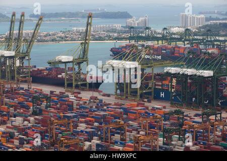 Singapore, vista in elevazione del Tanjong Pagar terminal container del porto Foto Stock