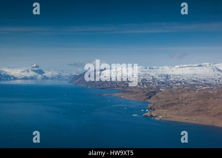 La Groenlandia, Narsarsuaq-Area, Fiordo Tunulliarfik (vista aerea) Foto Stock