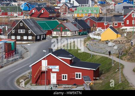 La Groenlandia, Qaqortoq, elevati vista città Foto Stock