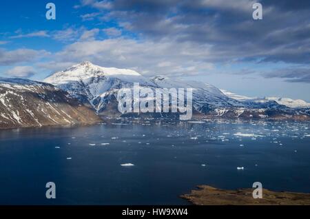 La Groenlandia, Narsarsuaq-Area, Fiordo Tunulliarfik (vista aerea) Foto Stock