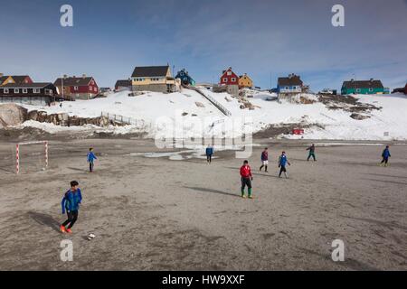 La Groenlandia, Disko Bay, Ilulissat, campo di calcio Foto Stock