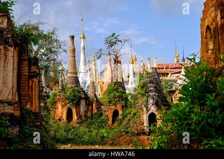La birmania, myanmar, stato Shan, Lago Inle, Inthein o Indein, paya Shwe Inn Thein, gruppo di stupa datata 17 al XVIII secolo Foto Stock