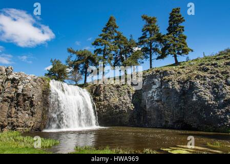 Francia Auvergne Cantal, Allanche, parco naturale regionale dei vulcani di Auvergne, Veyrines cascata, piastre Cézallier Foto Stock