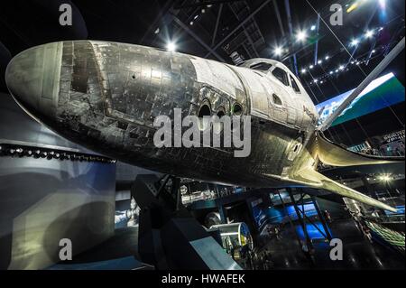 Stati Uniti, Florida, Orlando, esposizione di un modello in scala 1:1 della Columbia space shuttle al Kennedy Space Center di Cape Canaveral Foto Stock