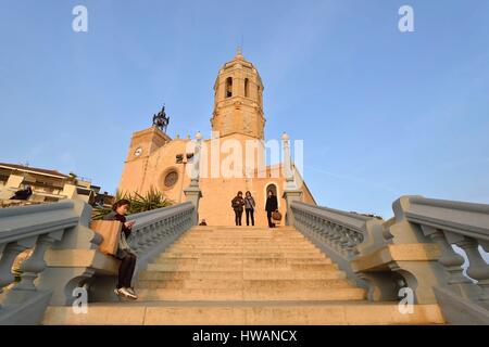 In Spagna, in Catalogna, Provincia di Barcellona, Garraf comarca, Sitges, Sant Bartomeu mi Santa Tecla Chiesa Foto Stock