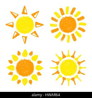 Disegnata a mano il tramonto dipinto con le matite di colore pastello Illustrazione Vettoriale