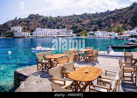 Famosa località di villeggiatura sul mare lybian, loutro nel sud di Creta, Grecia Foto Stock