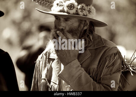 Battaglia di Little Big Horn Custer Last Stand rievocazione uomo di montagna Foto Stock