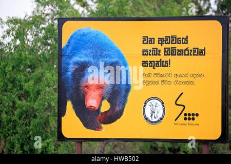 Sri Lanka, Yala National patk, pannello di informazione per proteggere le specie sensibili Foto Stock