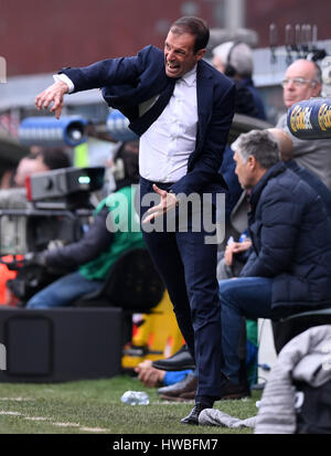 Genova, Italia. Xix Mar, 2017. La Juventus' allenatore Massimiliano Allegri gesti durante il campionato italiano di una partita di calcio tra Juventus e Sampdoria, a Genova, Italia, 19 marzo 2017. La Juventus ha vinto 1-0. Credito: Alberto Lingria/Xinhua/Alamy Live News Foto Stock