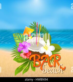 Cocktail di noce di cocco in estate con guarnire e paglia Illustrazione Vettoriale