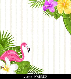 Bellissima seamless motivo floreale lo sfondo con il fenicottero rosa, fiori tropicali e piante Illustrazione Vettoriale