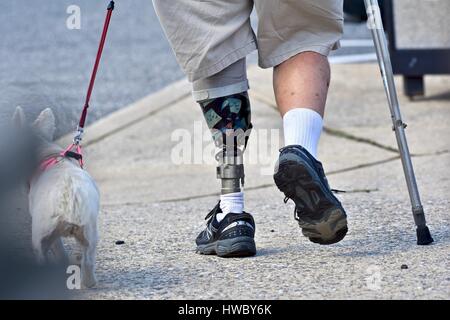 Vecchia guerra vet con gamba protesico Foto Stock