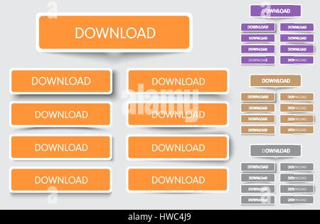 Set di pulsanti di forma rettangolare con una corsa di bianco. Modelli per un sito di diversi colori e con diverse ombre. Illustrazione Vettoriale Illustrazione Vettoriale