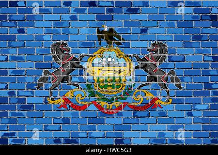 Bandiera della Pennsylvania su un muro di mattoni - illustrazione, la bandiera dello Stato della Pennsylvania su Sfondo mattone Illustrazione Vettoriale