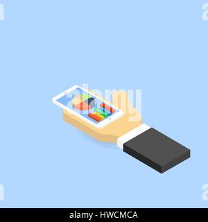 Smartphone con tabelle e grafici. Illustrazione Vettoriale . Illustrazione Vettoriale