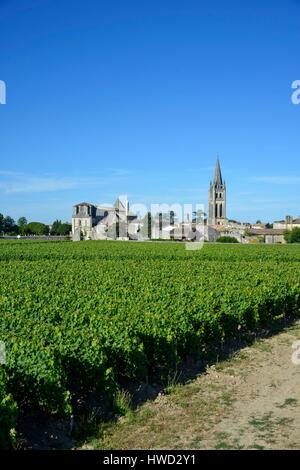 Francia, Gironde, Saint Emilion, paesaggio di vigneti classificati come patrimonio mondiale dall' UNESCO Foto Stock