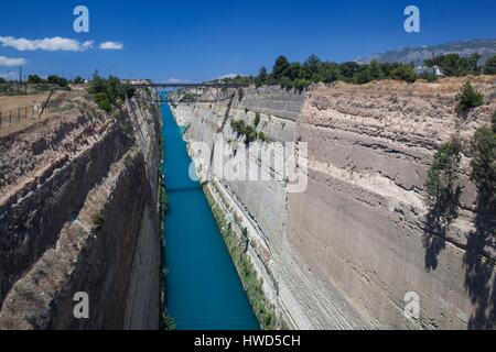 La Grecia, la regione Peloponneso, Corinto, vista in elevazione del Canale di Corinto Foto Stock