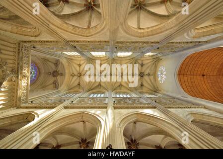 Francia, Somme, Abbeville, Chiesa Collegiata di San Vulfran costruito nel 1488, a soffitto Foto Stock