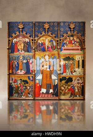 Gotico pannello verniciato Retablo di San Stefano di Jaume Serra. Museo Nazionale di Arte Catalana di Barcellona, Spagna, inv n.: 003947-CJT Foto Stock