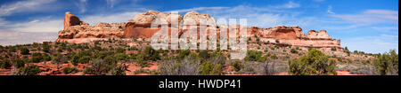 La collina di verde si affacciano sul Fiume, Parco Nazionale di Canyonlands, Utah Foto Stock