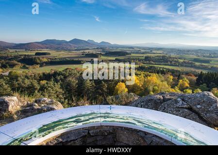 Francia, Puy de Dome, Manzat, vista panoramica sulla catena dei Puys da La Roche de Sauterre Foto Stock