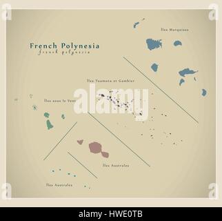 Mappa moderno - Polinesia francese dettagli PF Illustrazione Vettoriale