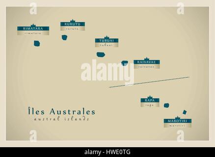 Mappa moderno - Iles Australes PF Illustrazione Vettoriale