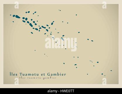 Mappa moderno - Iles et Tuamotu Gambier PF Illustrazione Vettoriale