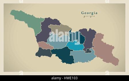 Mappa moderno - Georgia con province dettagli politico GE Illustrazione Vettoriale