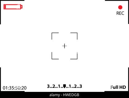 Il mirino della fotocamera. Modello di schermo di messa a fuoco della telecamera. Mirino fotocamera registrazione. Schermo video su uno sfondo bianco. illustrazione vettoriale Illustrazione Vettoriale