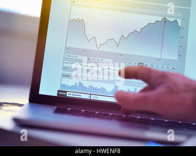 Visualizzazione degli investitori società quota di mercato prezzo dati su un computer portatile Foto Stock