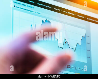 Visualizzazione degli investitori società quota di mercato prezzo dati su un computer portatile Foto Stock