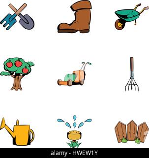 Giardinaggio set di icone, stile cartoon Illustrazione Vettoriale