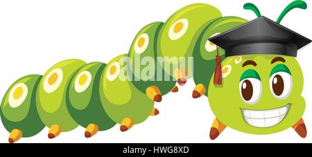 Caterpillar verde che indossa il cappuccio di graduazione illustrazione Illustrazione Vettoriale