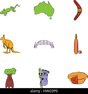 Australia set di icone, stile cartoon Illustrazione Vettoriale